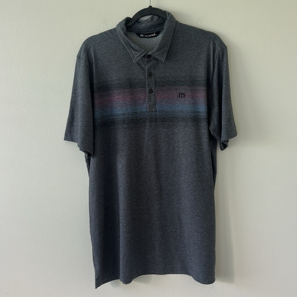 TRAVIS MATHEW DARK GRAY STRIPE POLO